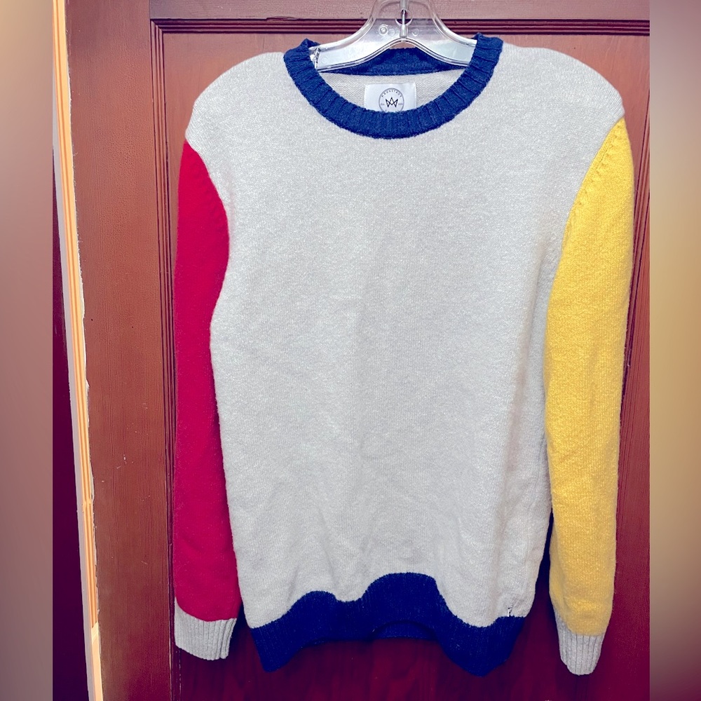 Kronstadt Crewneck Sweater Mens XL Lambswool Blend Gray Red Yellow Navy Block